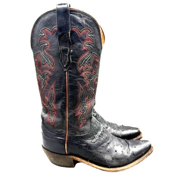 Lucchese Women's Augusta Western Boots Ostrich 6 B Black 5602 Leather Cowgirl - Picture 1 of 12